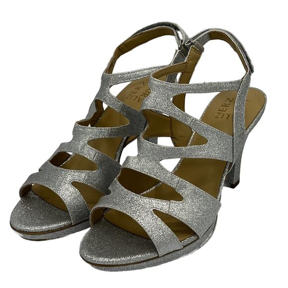 Naturalizer Dianna Strappy Heeled Sandal in Silver Glitter Size 10M - Picture 1 of 10
